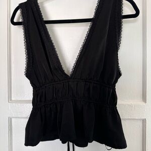 Elegant Black Top with Lace Trim